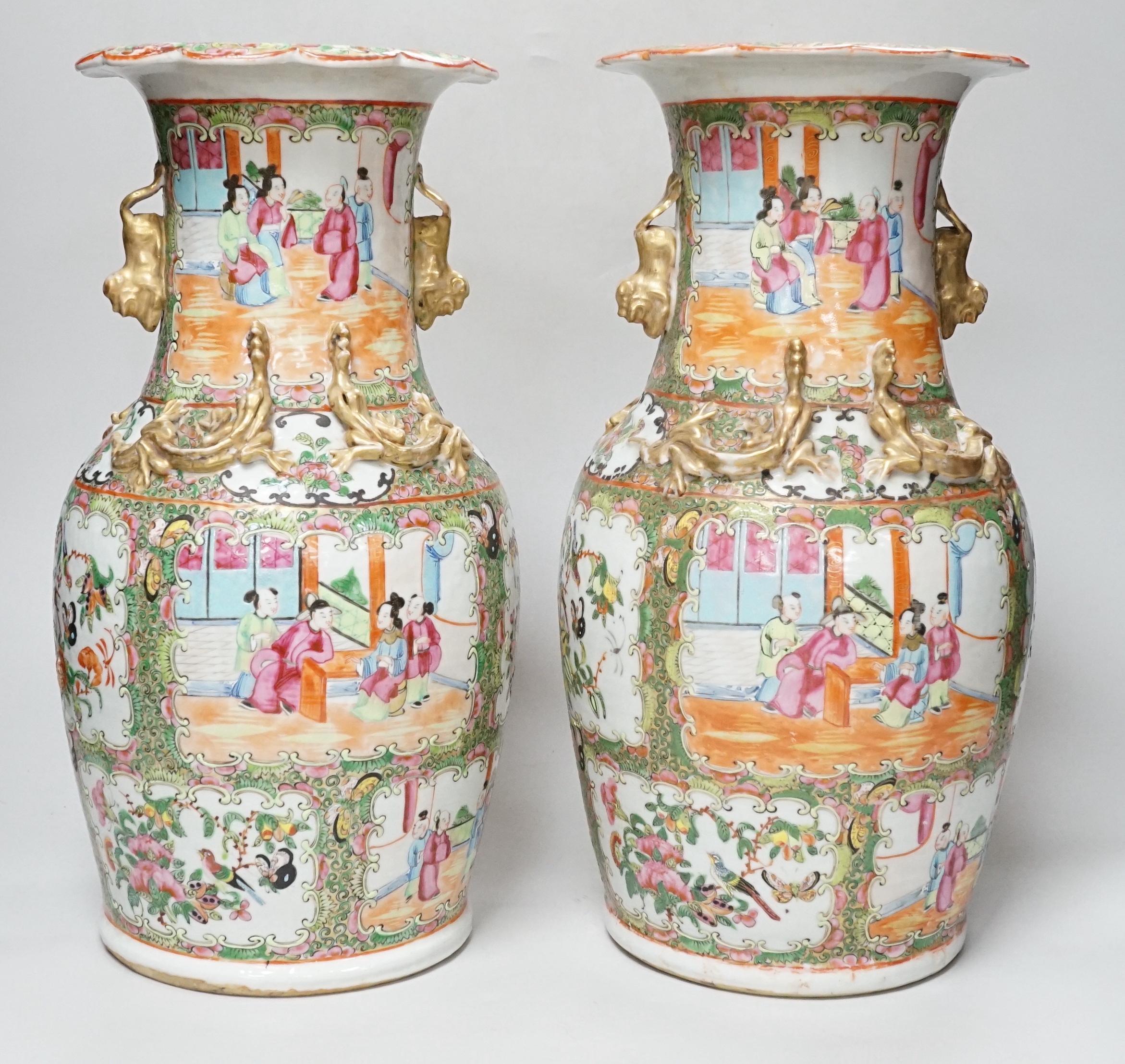 A pair of 19th century Chinese famille rose vases, 35cm